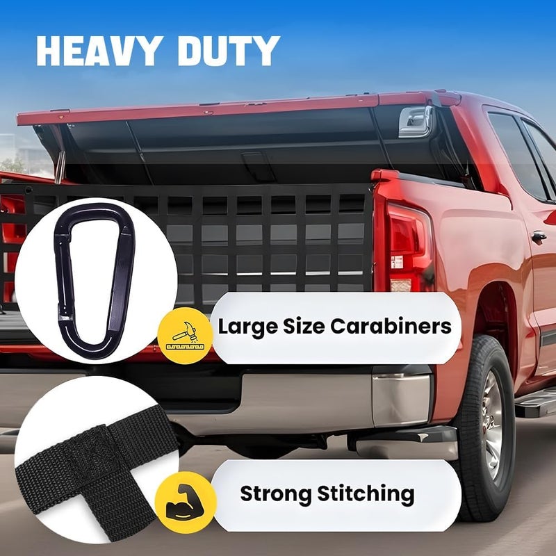 BARTOO Tailgate Net for Pickup Truck Bed, 60'' x 18'' Tailgate Mesh Cargo Net for Full Size Truck, Heavy Duty Cargo Netting with Hooks for Chevrolet, Ford, Toyota, GMC, Jeep, Black - Image 4